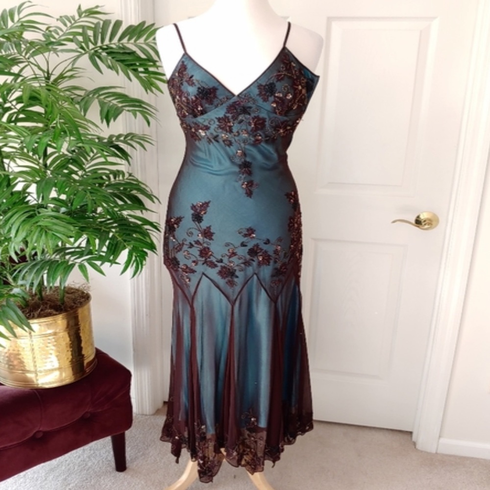Papell Boutique Evening Iridescent Beaded Maxi Dress